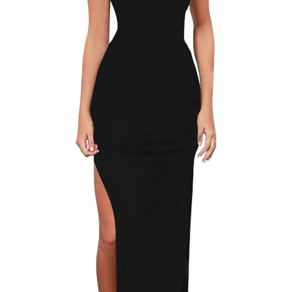 Elegant Black Bodycon Maxi Dress - Picture 3 of 10